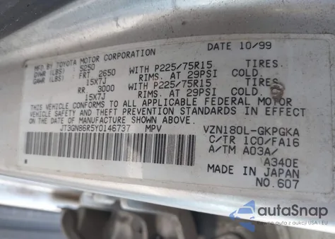 2000 Toyota 4Runner Sr5 V6 from USA, damaged, VIN JT3GN86R5Y0146737